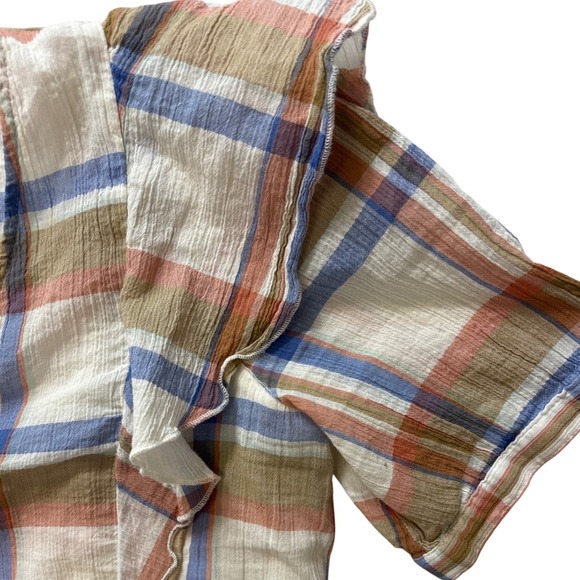 Madewell Plaid Ruffle Sleeve Top Blouse Womens XS Casual‎ Anthropologie - Picture 2 of 8